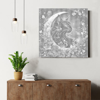 Verzauberte Katze und Mond - Malen mit Punkten