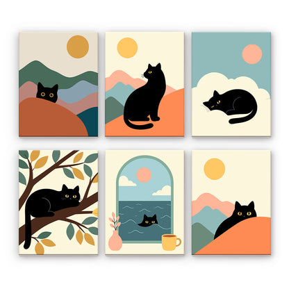 Schwarze Katzen und Landschaften