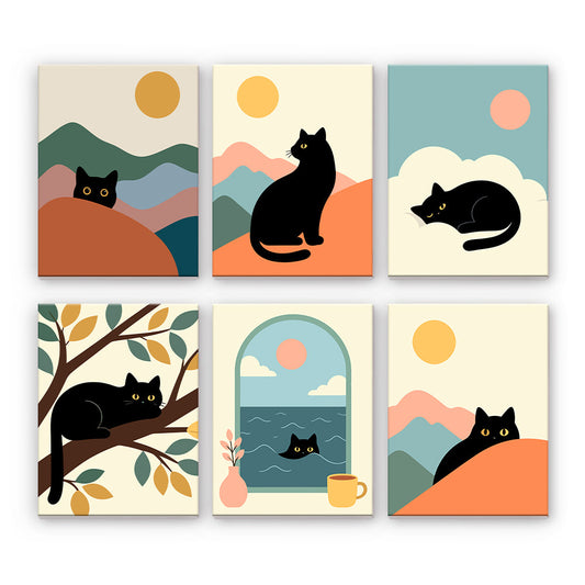 Schwarze Katzen und Landschaften