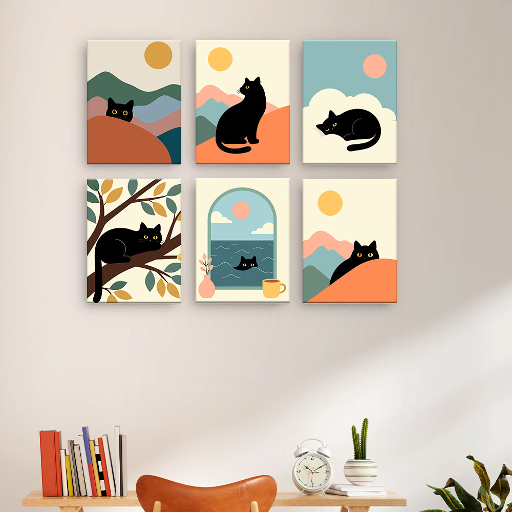 Schwarze Katzen und Landschaften