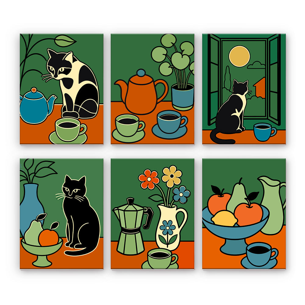 Stillleben mit Katzen und Kaffee