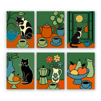 Stillleben mit Katzen und Kaffee