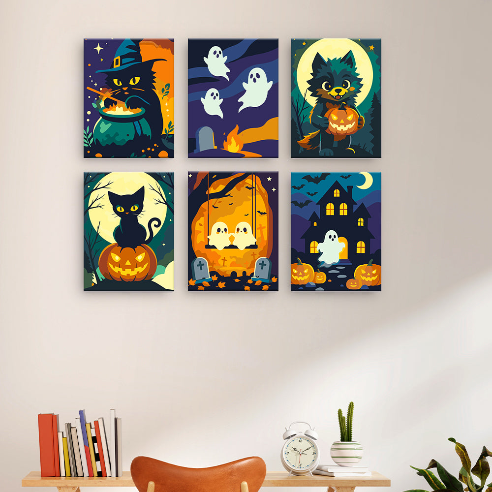 Halloween-Katzen und Geister