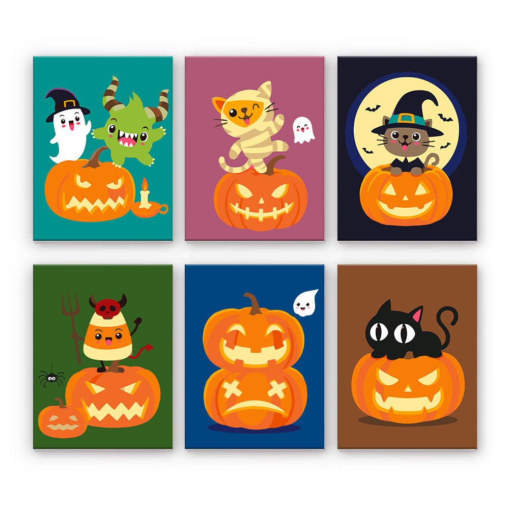 Halloween-Katzen und Kürbisse