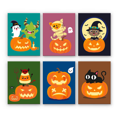 Halloween-Katzen und Kürbisse