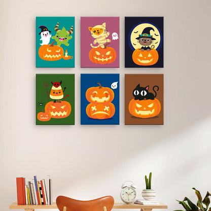 Halloween-Katzen und Kürbisse